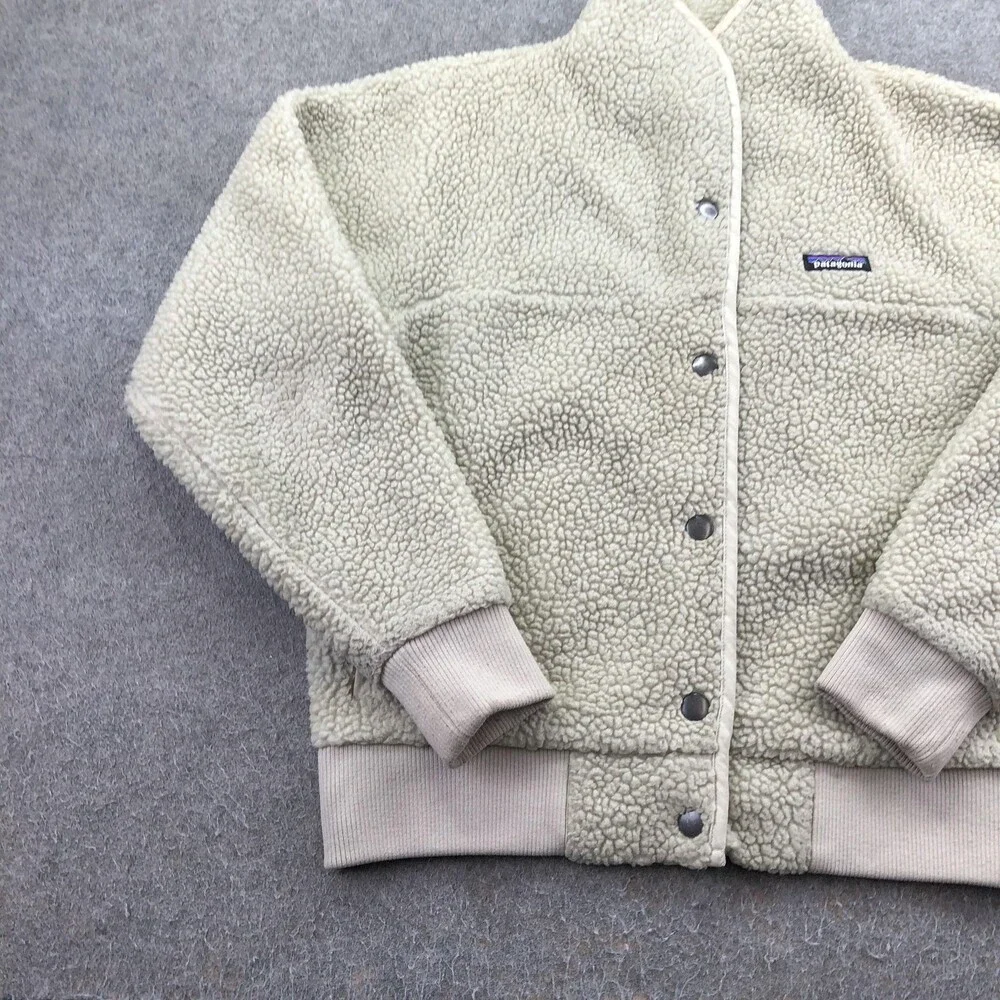Patagonia Jacket Mens Medium White Sherpa Fleece Snap Bomber Lined Outdoor